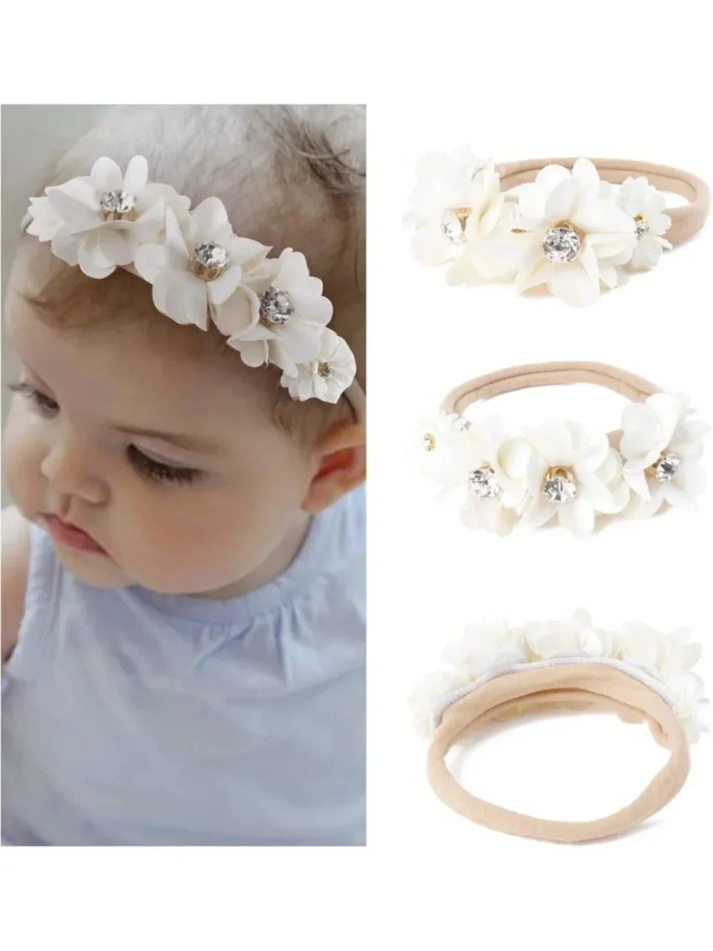 6pcs Baby Flower Headbands for Newborns & Toddlers - Elastic Hair Bows